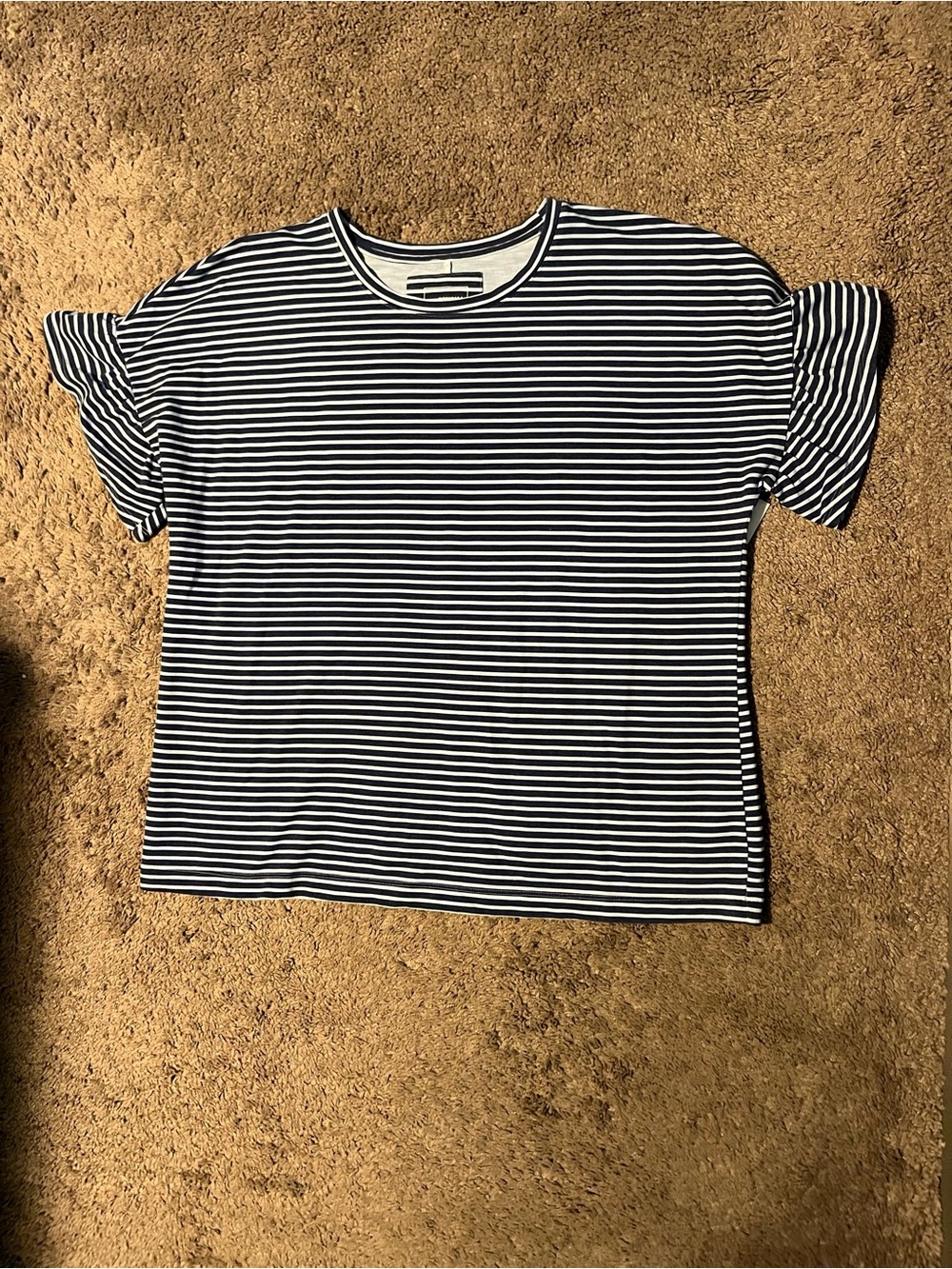 Sonoma Navy and White Striped flutter Short Sleeve Crew Shirt NWT Size  XL